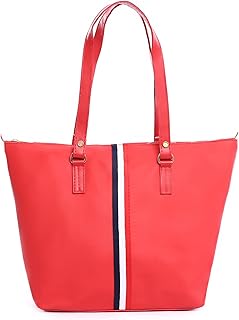 LOU Women's Navy Tote Handbag with Striped Accent, Leather Handles, Gold-Tone Hardware