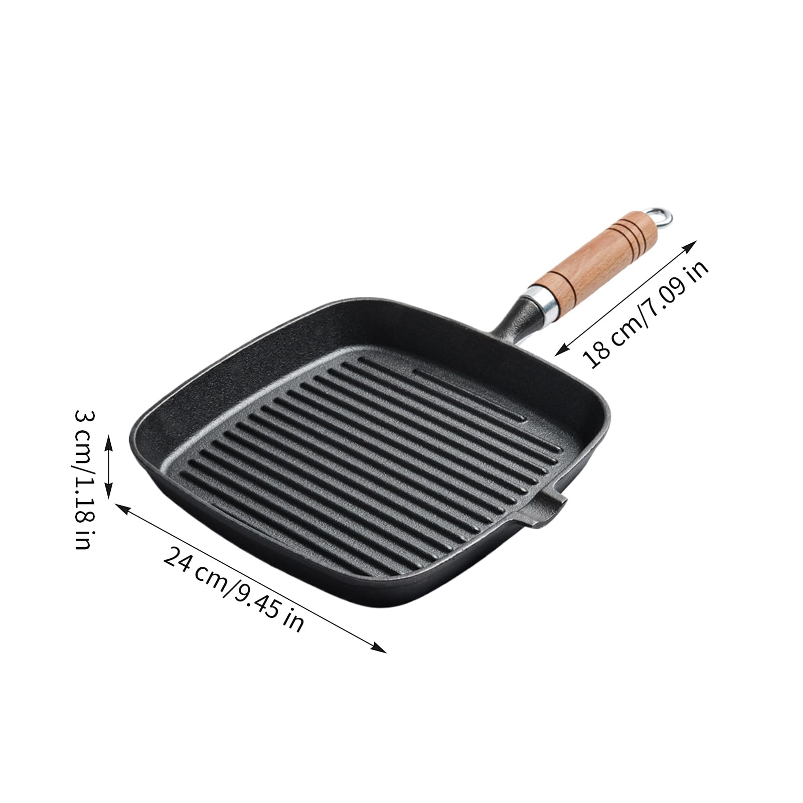 Padella Grill Padella Griglia Antiaderente con Manico in Legno | Utensile da Cucina Ergonomico Termoresistente Portatile per Casa Ristorante