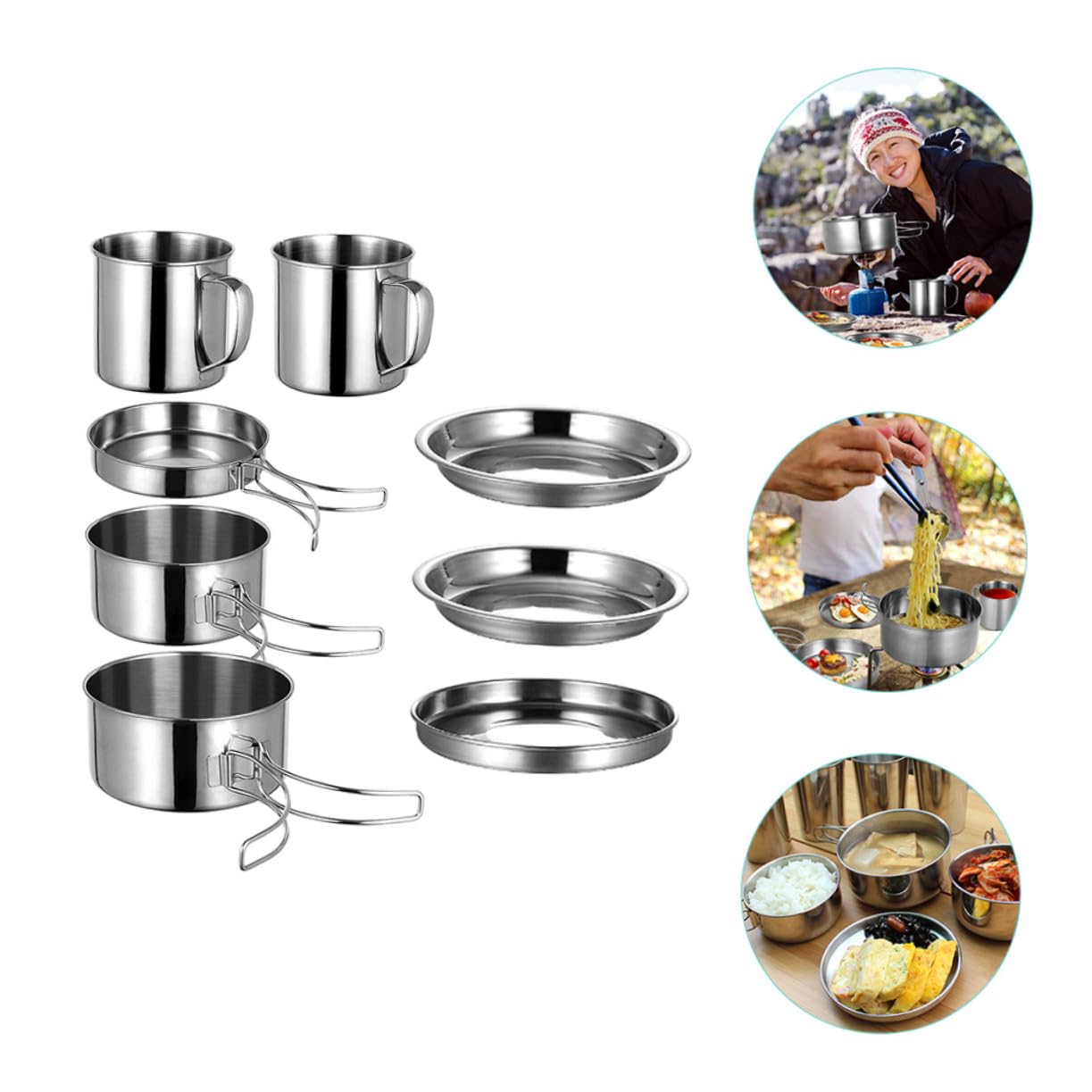 Tragbares Camping Kochset 8 Stück Aus Edelstahl Mit Tasche Outdoor Kochgeschirr Für Picknick Wandern Und Grillen