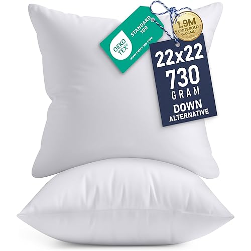 Utopia Bedding 22x22 Pillow Inserts, Set of 2, White – Indoor Decorative Throw Pillows for Bed, Sofa & Couch – Soft, Supportive & Fluffy Cushion Inserts