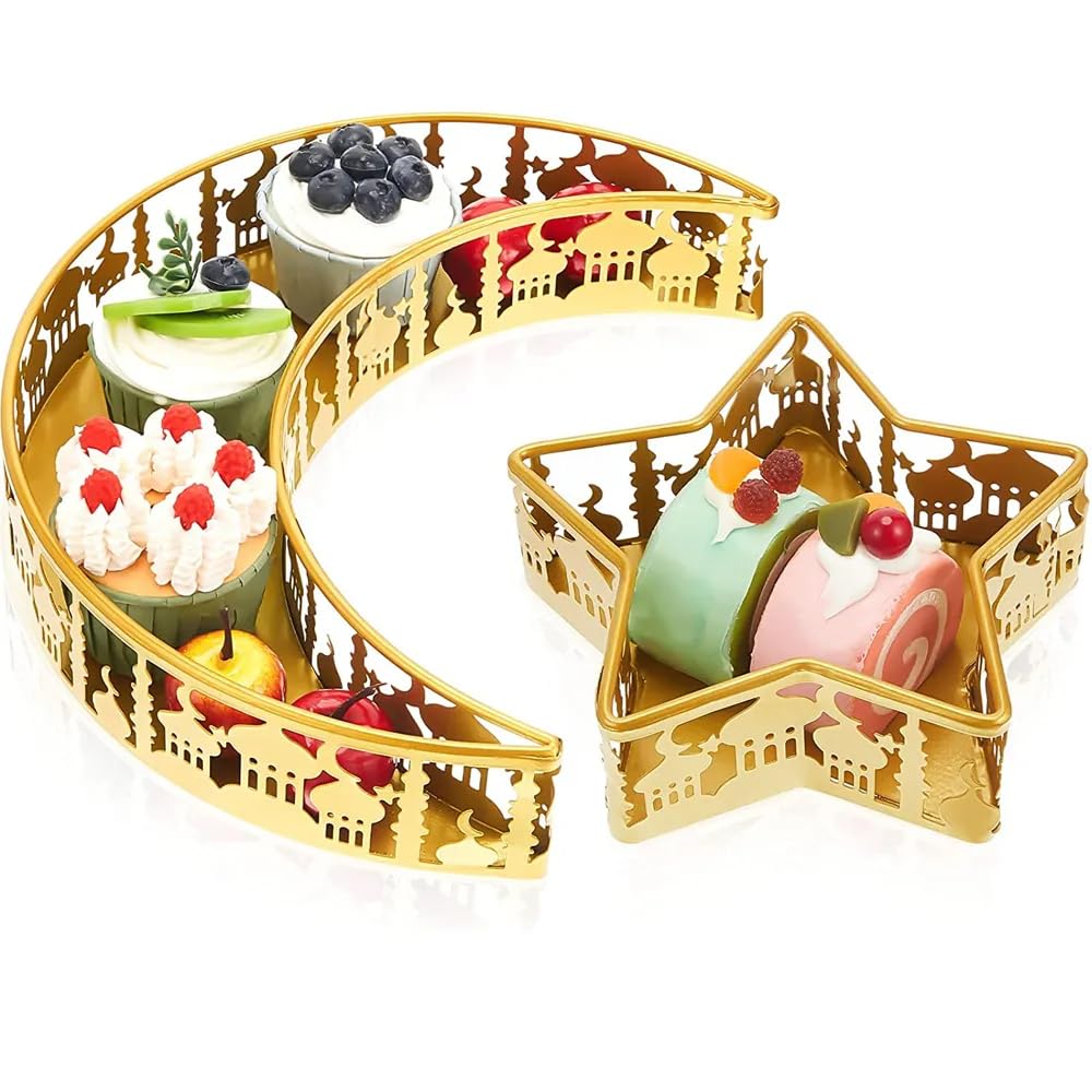 Plateau Ramadan lune étoile en fer pour table de fête
