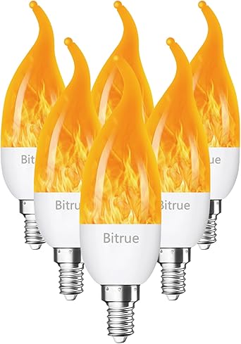 Bitrue LED Flickering Bulbs, 3 Modes Flickering Effect, E12 Chandelier Base Candle Flicker Bulb, Flicker Light Bulbs for Halloween Home Decor (E12-6 Pack)