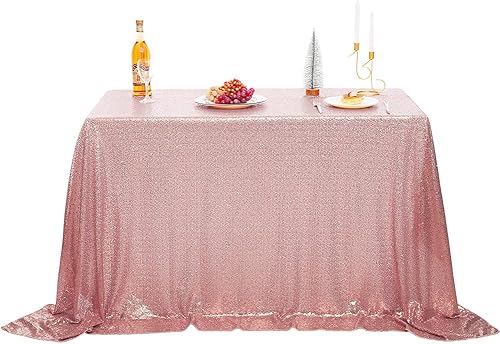 nanbowang Mantel de lentejuelas rosas con purpurina iridiscente brillante para mantel rectangular de 60 x 120 pulgadas, decoraciones para fiestas de