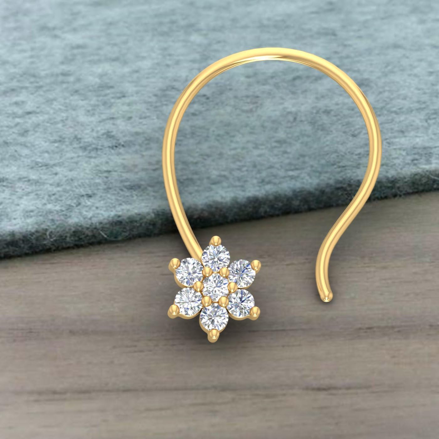 0.04 Carat Natural Diamond Star Nose Pin Stud in 14K Solid Gold Nose Stud - IGI Certified (I1-I2 Clarity)