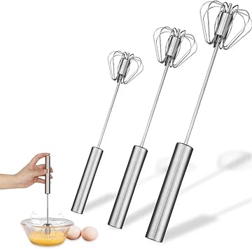 Stainless Steel Semi-Automatic Whisk, Stainless Steel Egg Whisk, Hand Push Mixer Rotary Blender, Multifunction Egg Whisk for Cooking, Whisking 10 inch