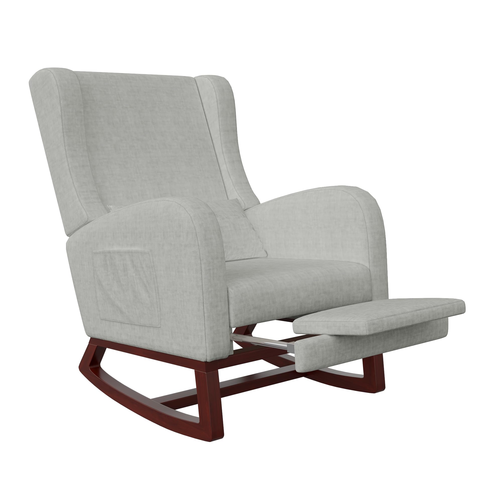 Silla Mecedora con reposabrazos y Bolsillos Laterales, Patas de Madera Maciza, Silla de relajación para Lactancia, Adecuada para Sala de Estar y Dormitorio, con cojín Acolchado (Gris)