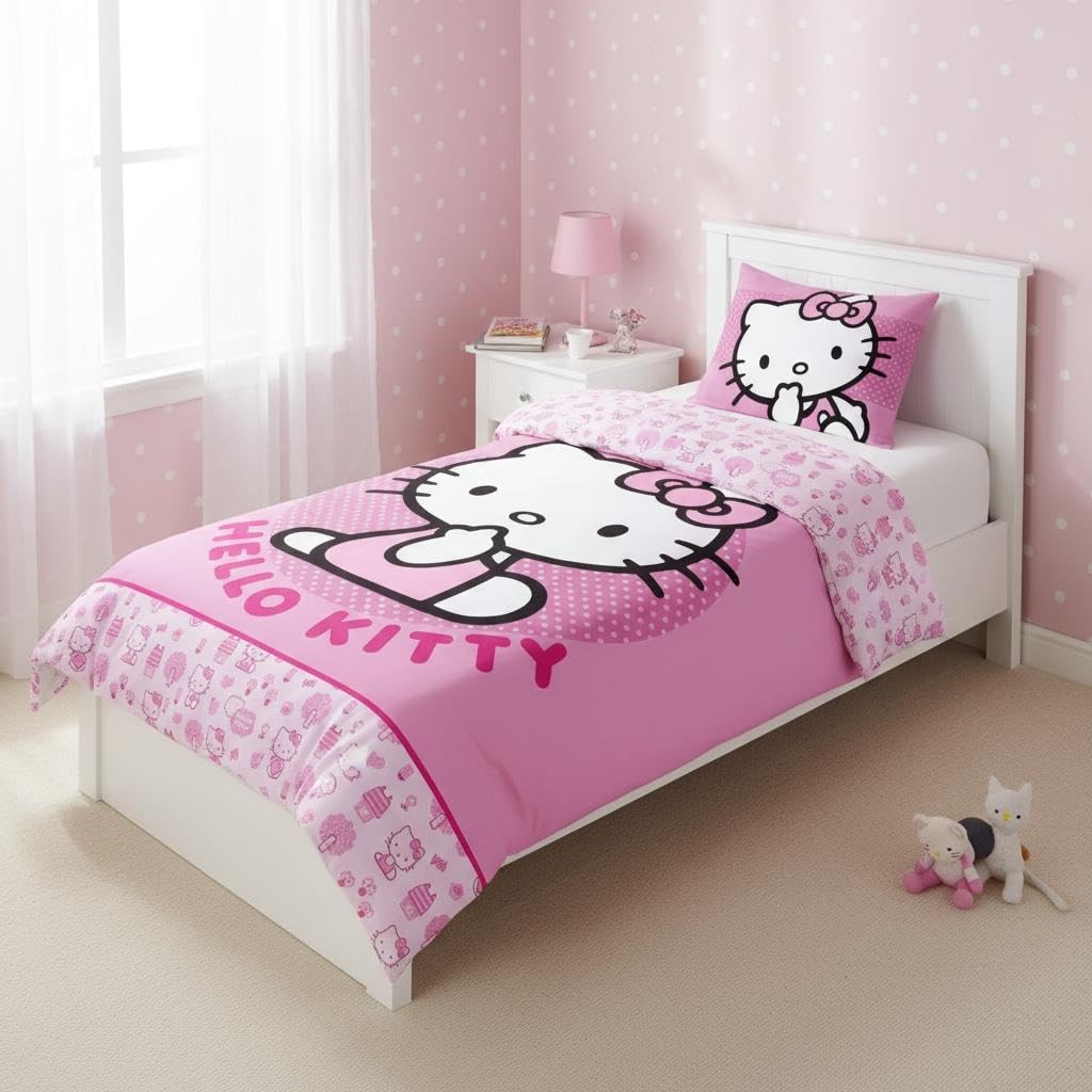 Parure da letto Hello Kitty, copripiumino reversibile 140 x 200 cm, federa 65 x 65 cm (Parure da letto Hello Kitty)