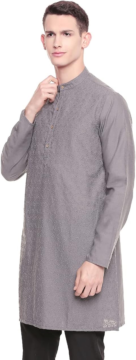In-Sattva Men's Indian Mandarin Collar Handcrafted Fine Embroidered Kurta Tunic