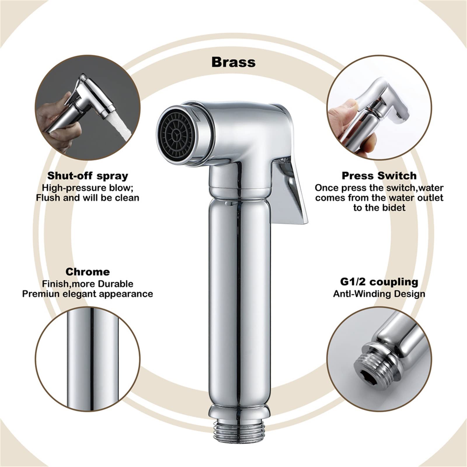 Douchette WC, Laiton Pulvérisateurs de Bidet à Main Portable Douchette Toilette WC Haute Pression Bidet Toilette Multifonctionnel Kit Hygiene WC pour Hygiène Personnelle