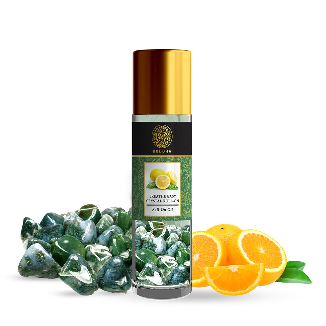 Breathe Easy Crystal Roll On (10ml, Moss Agate Stone) - Ayush Certified Aromatic Oil Fusion | Relieves Congestion, Sinus Discomfort, and Promotes Easy Breathing