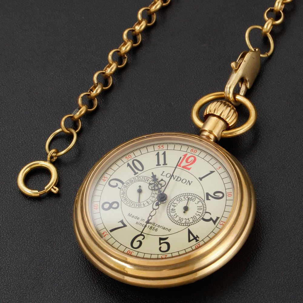 Tiong Vintage Copper Stainless Steel London Design Mechanical Hand-Wind Engraved Pocket Watch Mens Watches