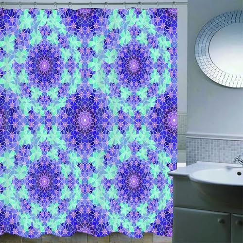 Rideau de douche imperméable lavable en tissu polyester bleu et violet - 4