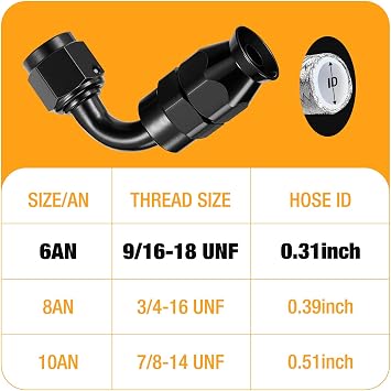 6AN PTFE Hose End Fitting 90 Degree 6061-T6 Aluminum Black 1PC