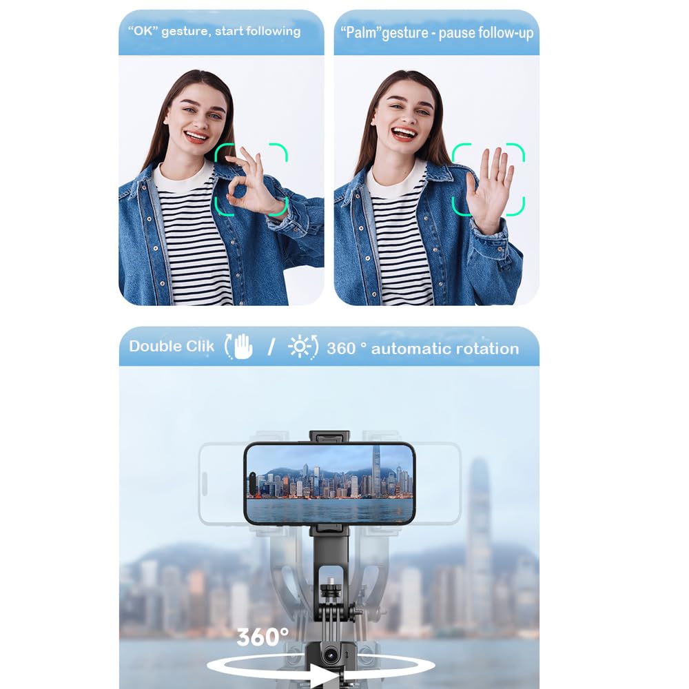 BSLVWG Stabilisateur de cardan pour smartphone avec suivi du visage, support pliable et portable, trépied portable pour iPhone et Android, rotation infinie à 360°, extensible jusqu'à 160 cm