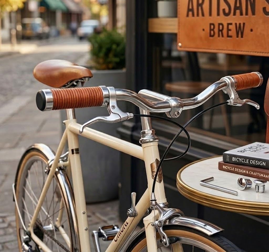 Bike Handlebar Grips Retro Bicycle Handlebar Handmade Handlebar Bike Leather Grip Antique Handlebar Cowhide Grips Bicycle Handle Grips Cycling Steering Wheel Bicycle Lock on Vintage Alloy Grip