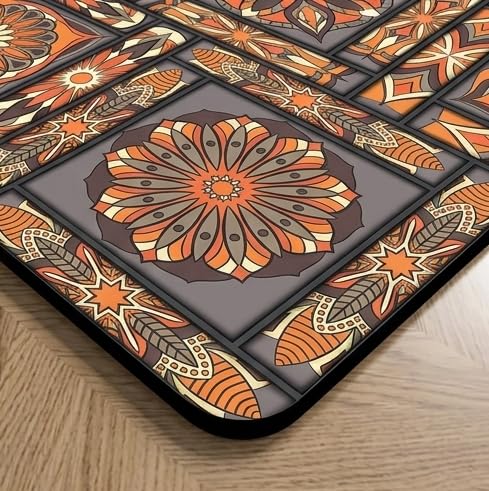 Image of HomeCloud Rubber Kitchen Mats for Floor Set of 2 Pcs|Non-Skid, Soft Absorbent Rugs for Kitchen, Laundry, and Hallway|120x40cm, 40x60cm| 4mm Thickness (Mosaic Orange)
