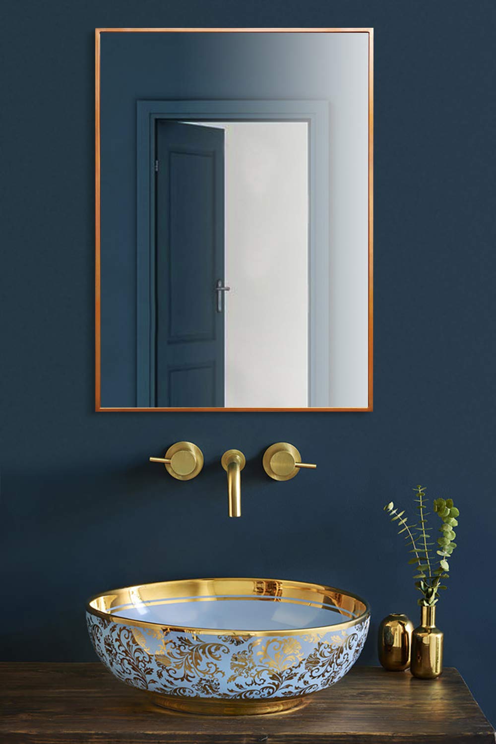 Specchio da Parete Grande in Metallo - 70 x 50cm - Metallo Placcato - Oro Rosa