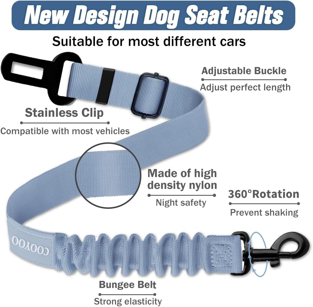 COOYOO Cinturón de Seguridad retráctil para Perro, cinturón de Seguridad Ajustable de Nailon para Mascotas, Resistente y elástico