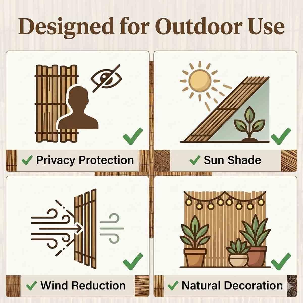 Brise Vue Balcon Occultant Et Canisse Extérieur Pour Protection Terrasse Jardin Décoration Naturelle Clôture Résistante Au Vent Sans Perçage Pare Vue Panneau Bois(Brun,H100xL800cm)