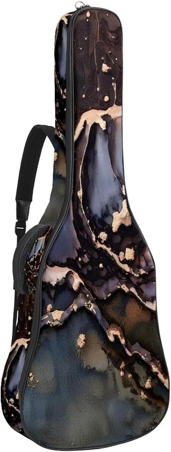 Retro Aesthetic Marble Guitar Bag 40 41 42 In 2 Pockets Guitar Case Waterproof Guitar Case Resistent Oxford Cloth 0.4 In Extra Thick Sponge Padded for Acoustic Guitar