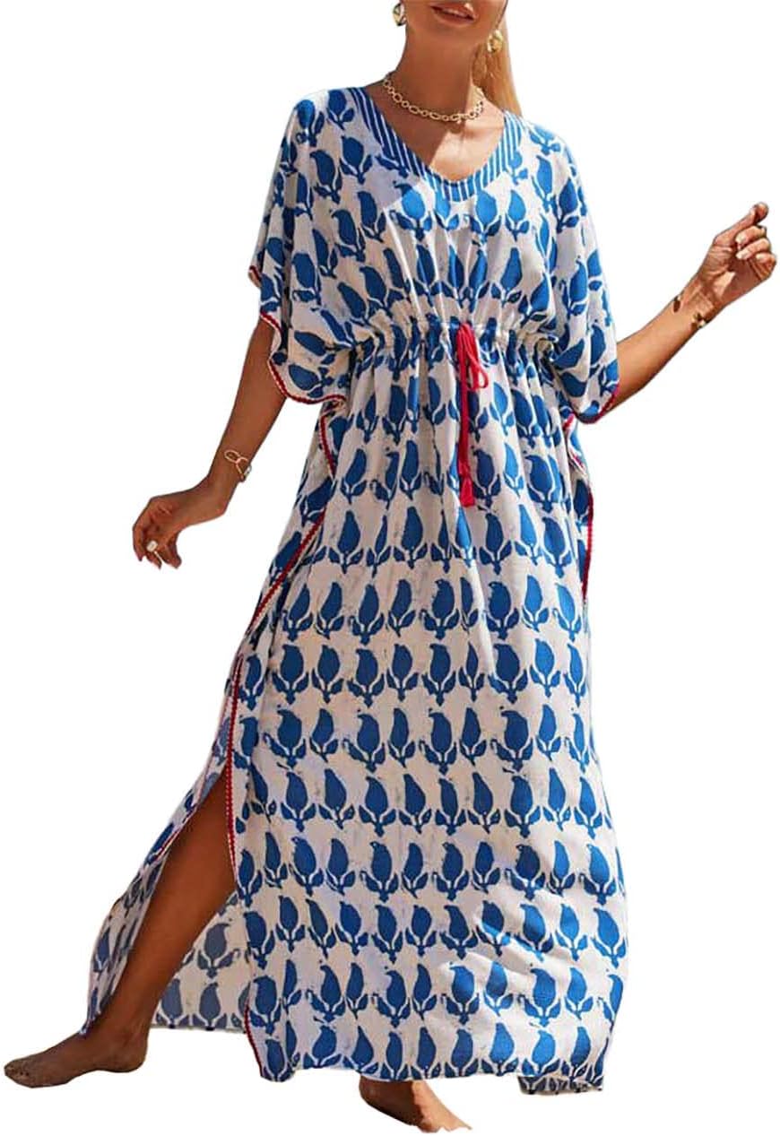 Bsubseach Women Beachwear Turkish Kaftans Long Swimsuit Cover up Caftan Beach Dress