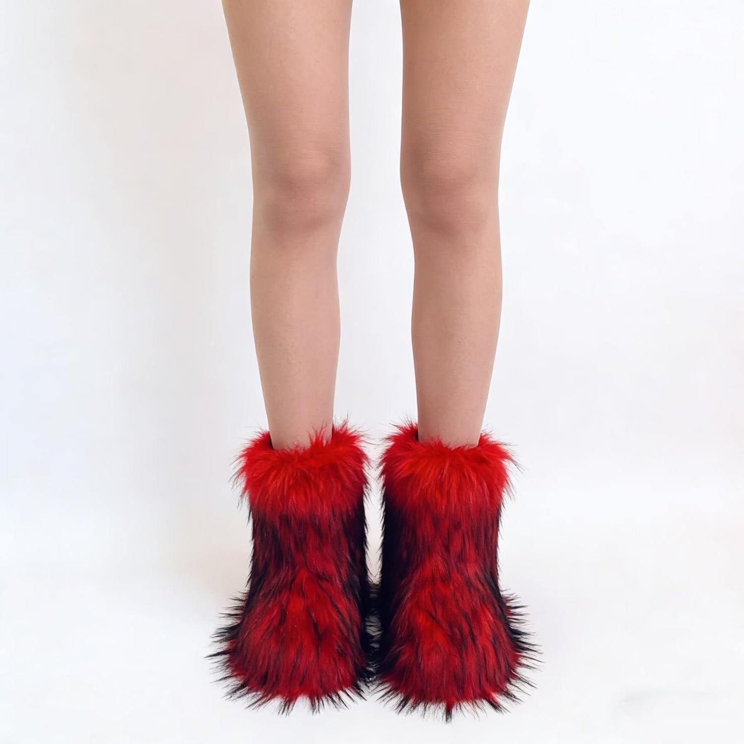 WOVOIE Fur Boots for Women Winter Fluffy Furry Boots Mid-Calf Snow Boots with Anti-Slip Warm Lining for Y2K Streetwear