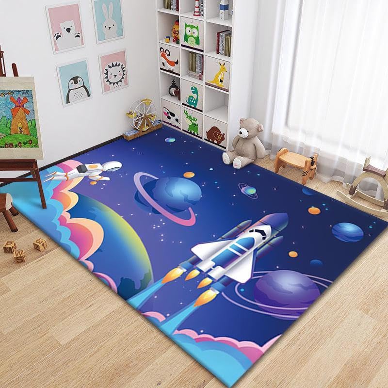 Grand tapis de salon bleu ciel étoilé 200x300 cm lavable