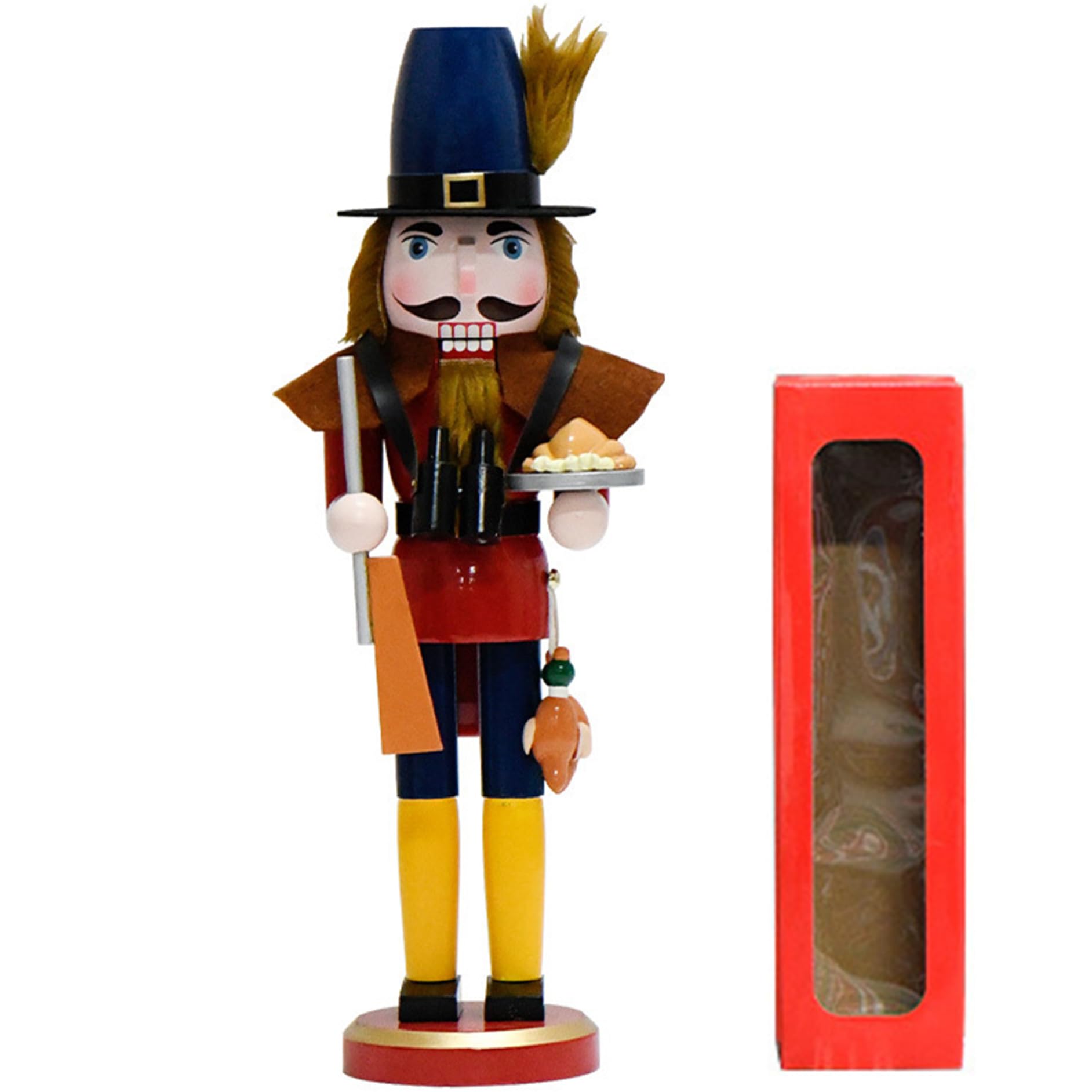 Casse-Noisette Chasseur de Noël en Bois Noble de 15 cm, Statuette Décorative Finition Main