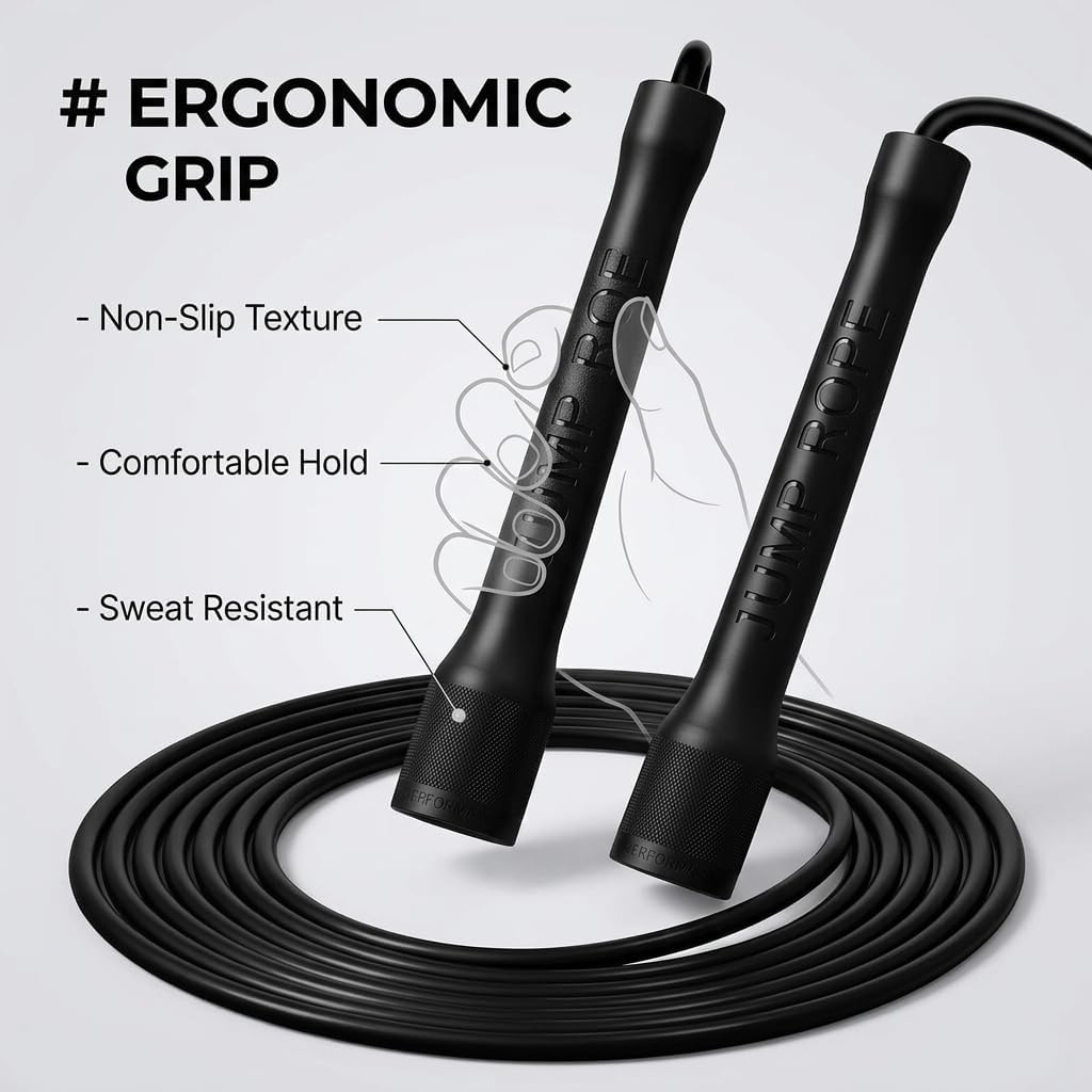 Cuerda de saltar para adultos, fitness, PVC, ajustable, para boxeo, MMA, resistencia, entrenamiento, mango antideslizante, 3 m de largo, color negro, ideal como cuerda de boxeo, cuerda de saltar y