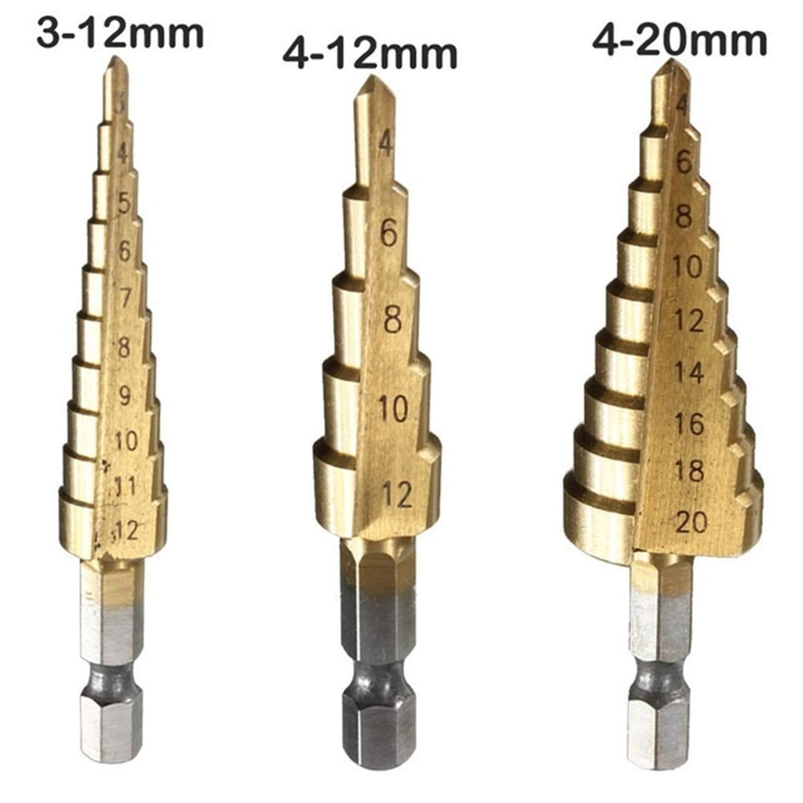 Herramientas de perforación Metal 3-12/4-12/20/32mm Broca escalonada Espiral Flauta HSS Cono de acero Titanio nitrado Mini juego de herramientas de perforación Cortador de agujeros Todo nuev