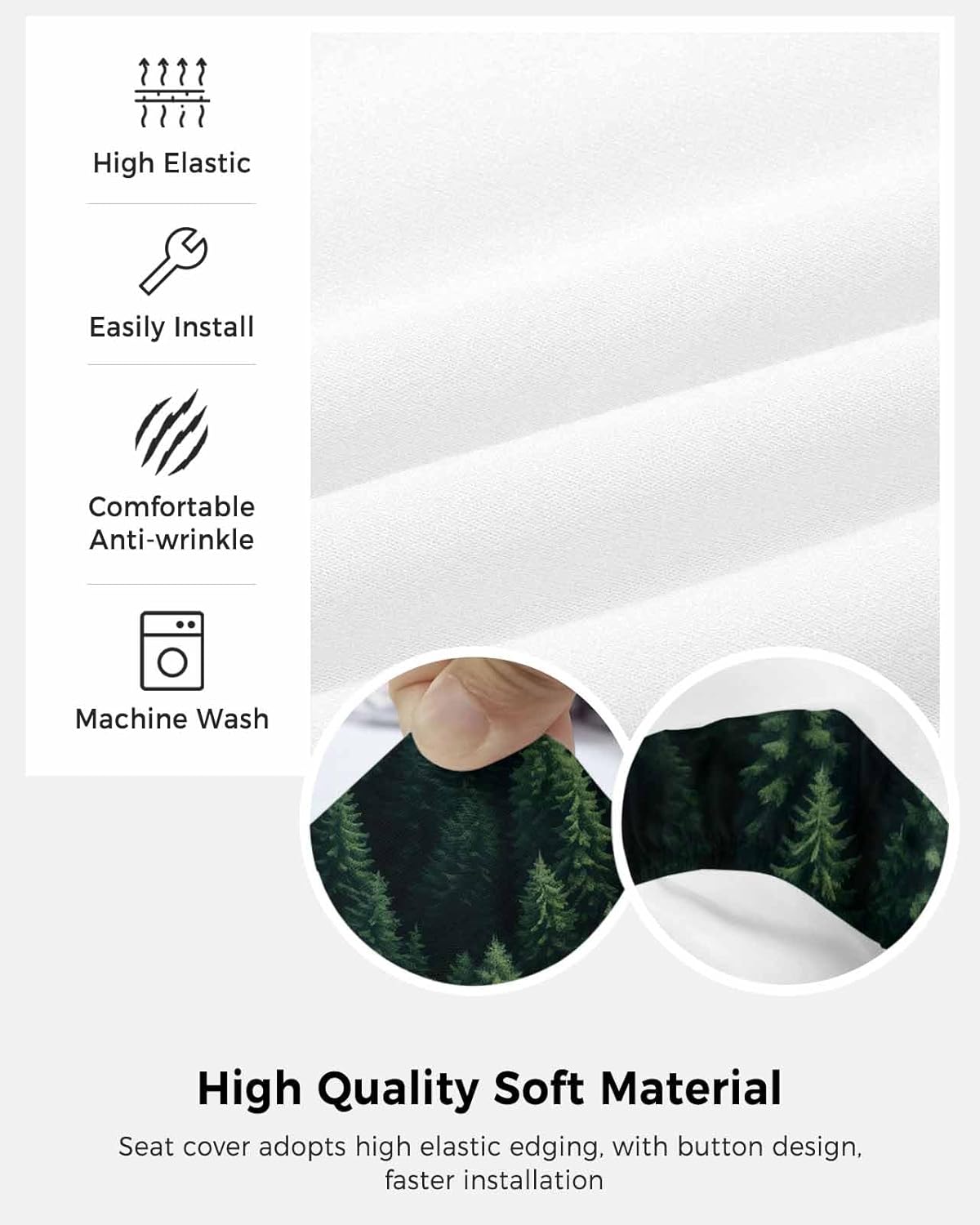 Green Forest Office Chair Cover - Stretch Rotating Computer Chair Seat Back Covers, Modern Pine Trees Mysterious Art Desk Chair Covers Stretchable Office Chair Slipcovers Protectors, 2pcs