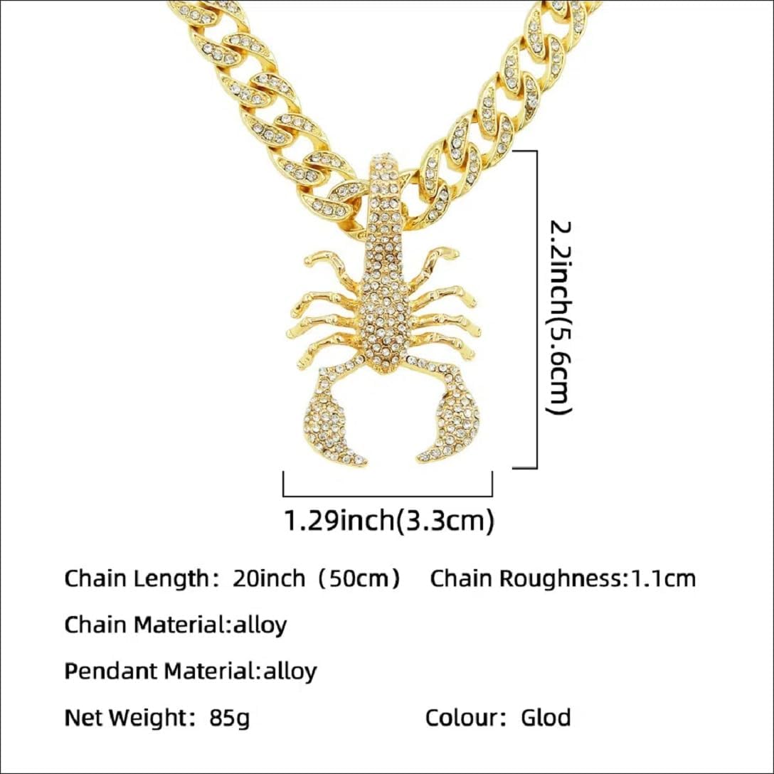 Iced Out Scorpion Pendant for Men Hip Hop Scorpion Cuban Necklace, Gold CZ Scorpion Cuban Necklace Egyptian Scorpion Cuban Necklace Men’s Rock Scorpion Animal Jewelry