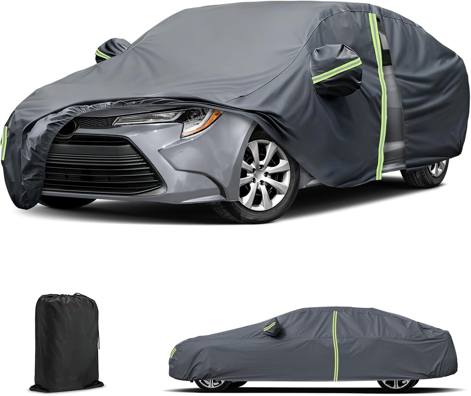 Car Cover for Mazda 3 | Toyota Corolla | VW Jetta Hatchback Sedan, Waterproof Custom Fit All Weather Sun UV Rain Dust Wind Scratch Resistant Protection Cover for Civic with Zipper & Windproof Bands