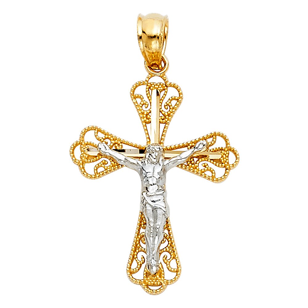 14k Two Tone Gold Religious Crucifix Pendant