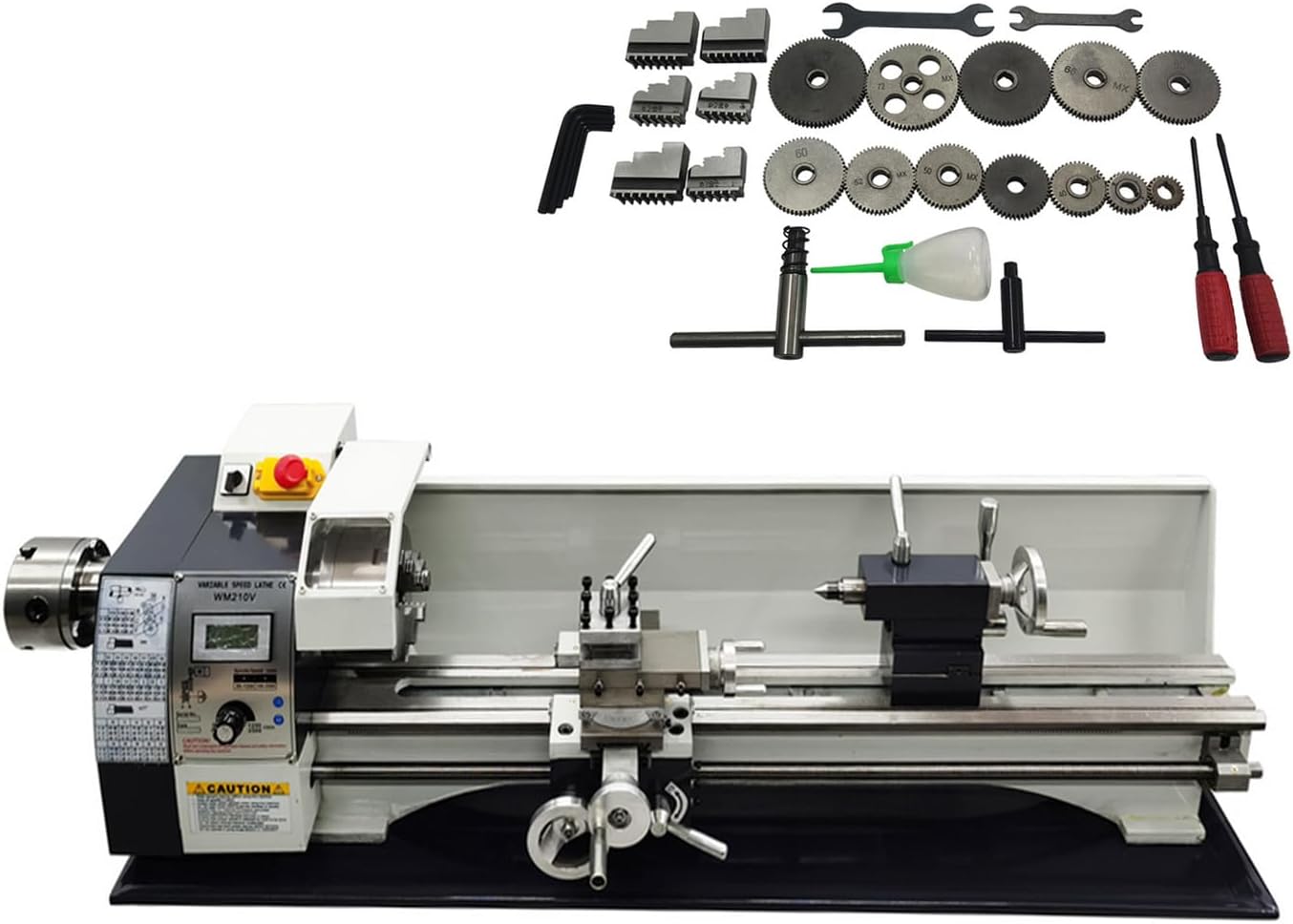Double Head Metal Bench Lathe 8X32" Double Chuck Bench Lathe Metalworking Lathe Metal Lathe Variable Speed Lathe Miniature Lathe Metal Milling Machine 110V