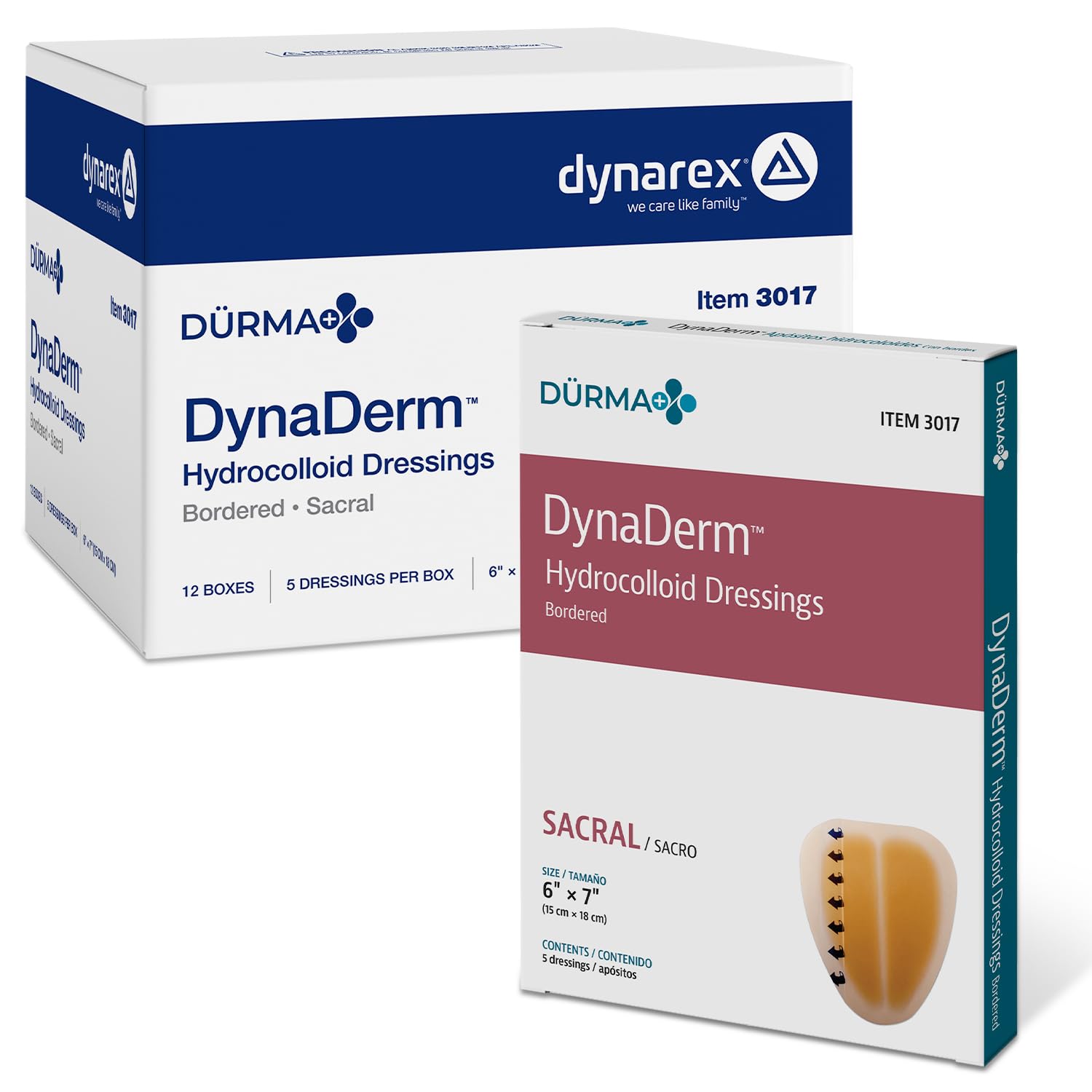 Dynarex Dynaderm Hydrocolloid Adhesive Medical Wound Dressing - Sacral - 6x7 Inches -3017, 6" X 7", 60 Count