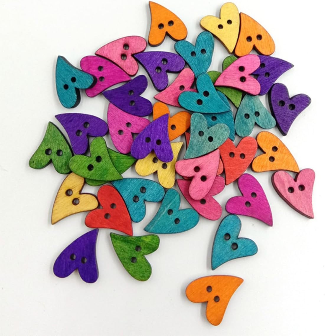 100pcs Wooden Buttons DIY Curved Heart Mixed Color Sewing Buttons image 4