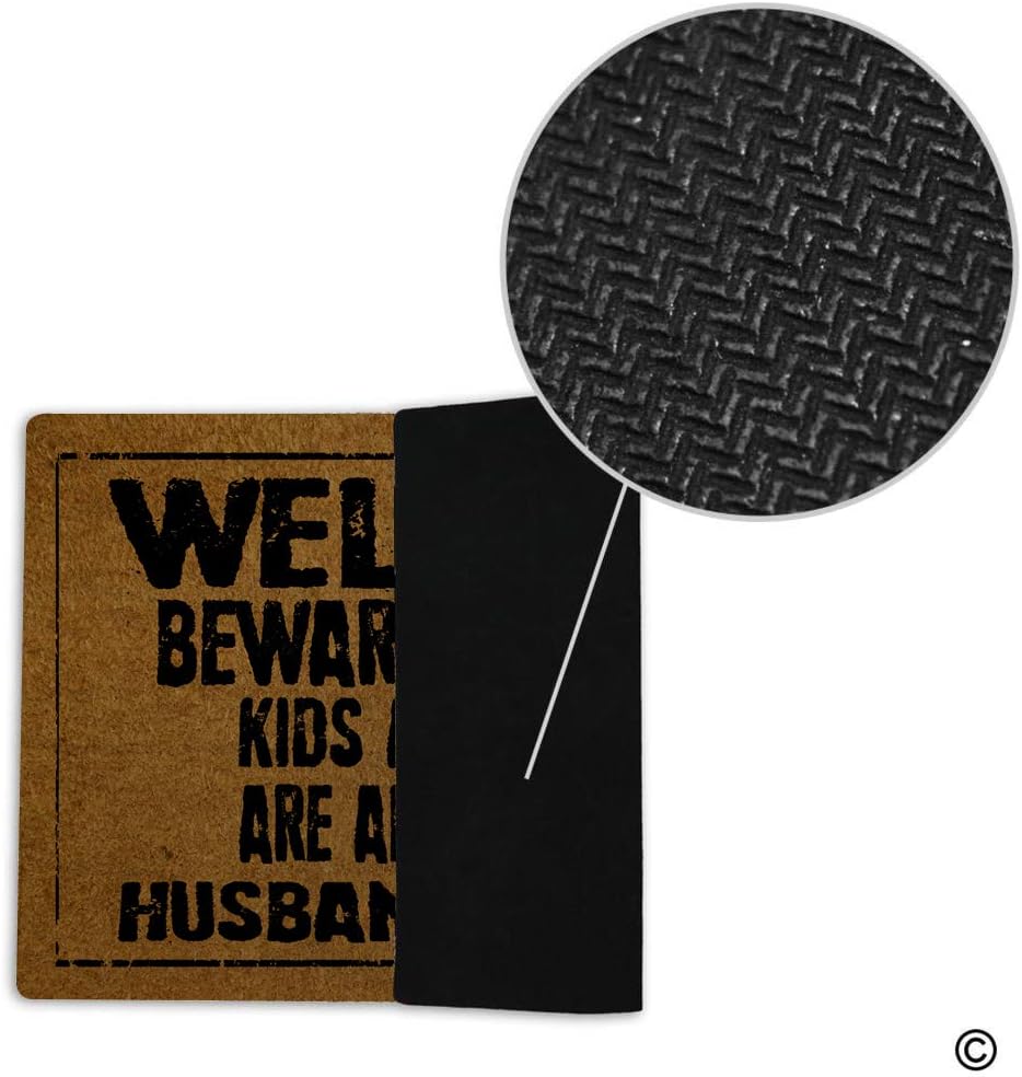 Funny Doormat Entrance Door Mat Floor Mat Welcome Beware of Wife Kids and Pets are Also Shady Husband is Cool | Outdoor Welcome Mat | Non-Slip Rubber Doormat Machine Washable 18x30 Inch