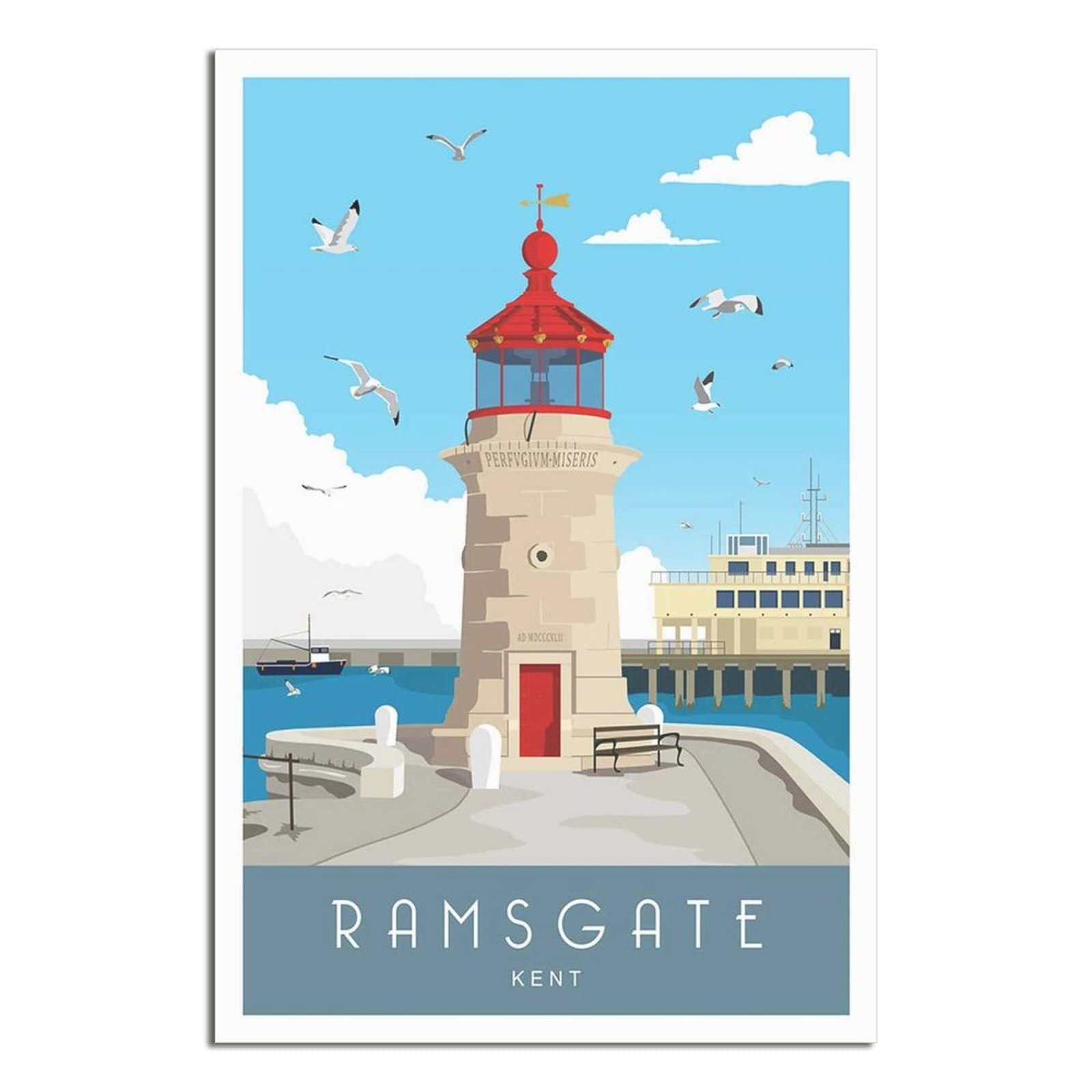 Uejd Unframe-Style Vintage Ramsgate Lighthouse Kent Travel Poster Decorative Posters Modern Bedroom Canvas Art Poster Picture Painting Posters Wall Decor Art Gift