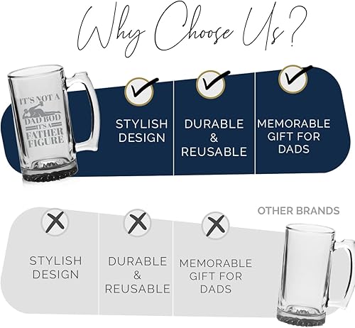 Vista 7 de Your Dream Party Shop Taza de vidrio de cerveza de 16 onzas con texto en inglés "It's Not a Dad Bod It's a Father Figure", regalos divertidos