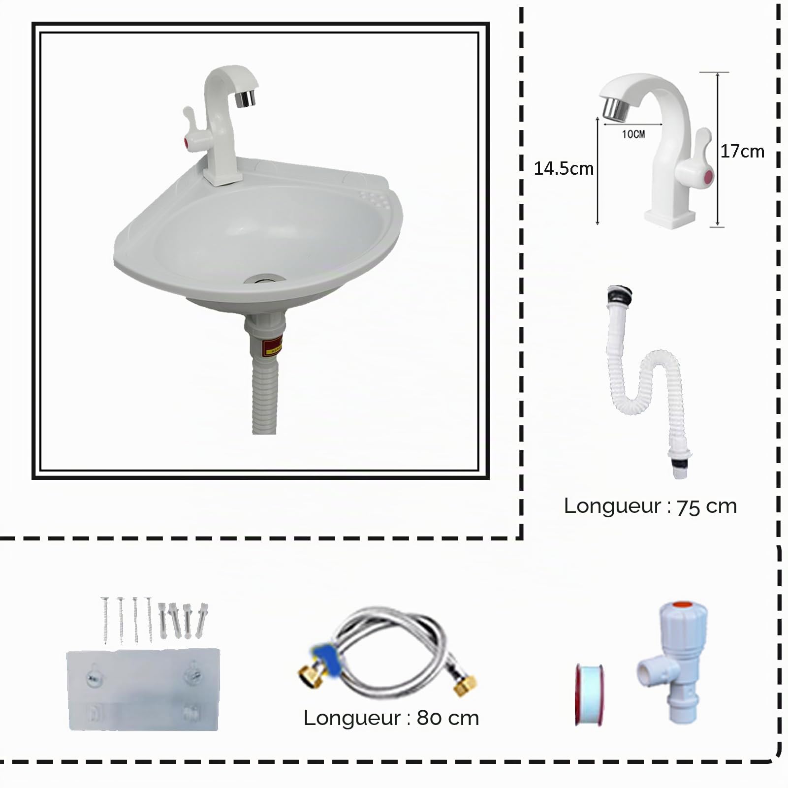 Lavabo coloré en plastique Petit lavabo d'angle pour lavage des mains, Lavabo mural en plastique, Mini lavabo, Lavabo de camping-car Évier pour jardin camping cave