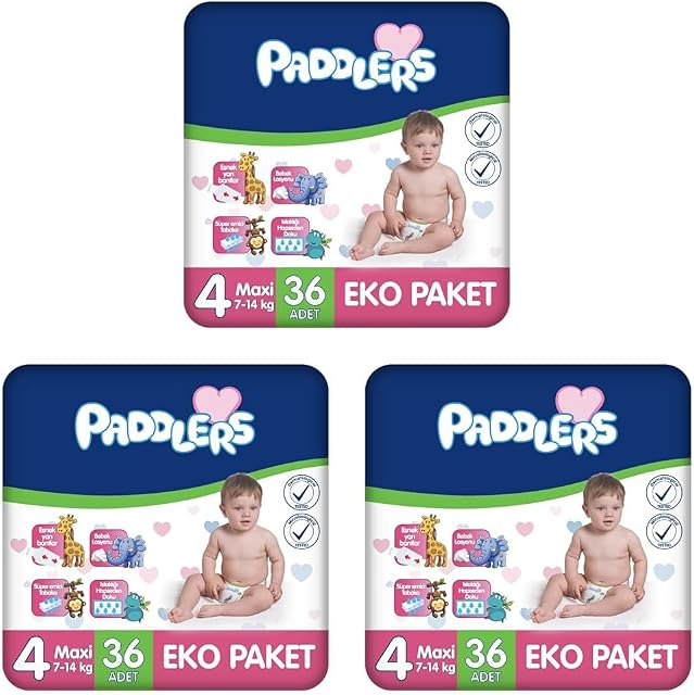 Paddlers Bebek Bezi 4 Numara Maxi (7-14 Kg) 36 Adet – Eko Paket (3 paketi) — Amazon ürün görseli