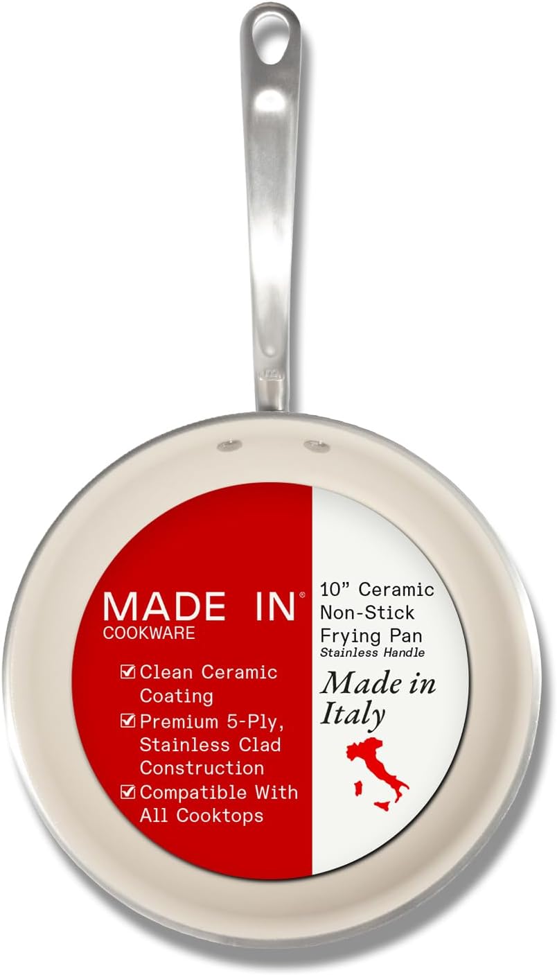 Made In Cookware – 10″ CeramiClad Non Stick Frying Pan (Stainless Handle) – 5-Ply Stainless Clad with Stay-Cool Handle – Professional Cookware – Crafted in Italy