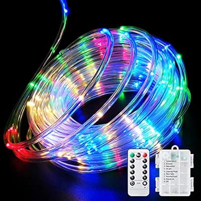 Fitybow LED Rope Lights Battery Operated String Lights 40FT 120 LEDs 8 Modes Fairy Lights with Remote Timer Outdoor Decoration Lighting for Garden Patio Party,Weddings,Christmas Décor (Multi-Color)