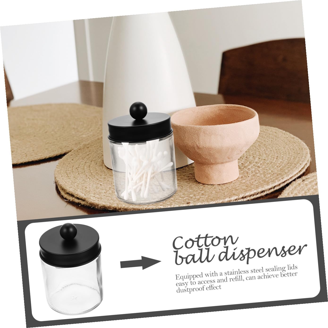Glas Aufbewahrungsgläser Leichter Wattepad und Wattestäbchen Spender mit Edelstahldeckel 3 Stück-pack mit Glatten Runden Kanten Organizer für Badezimmer für Vanity und Tisch