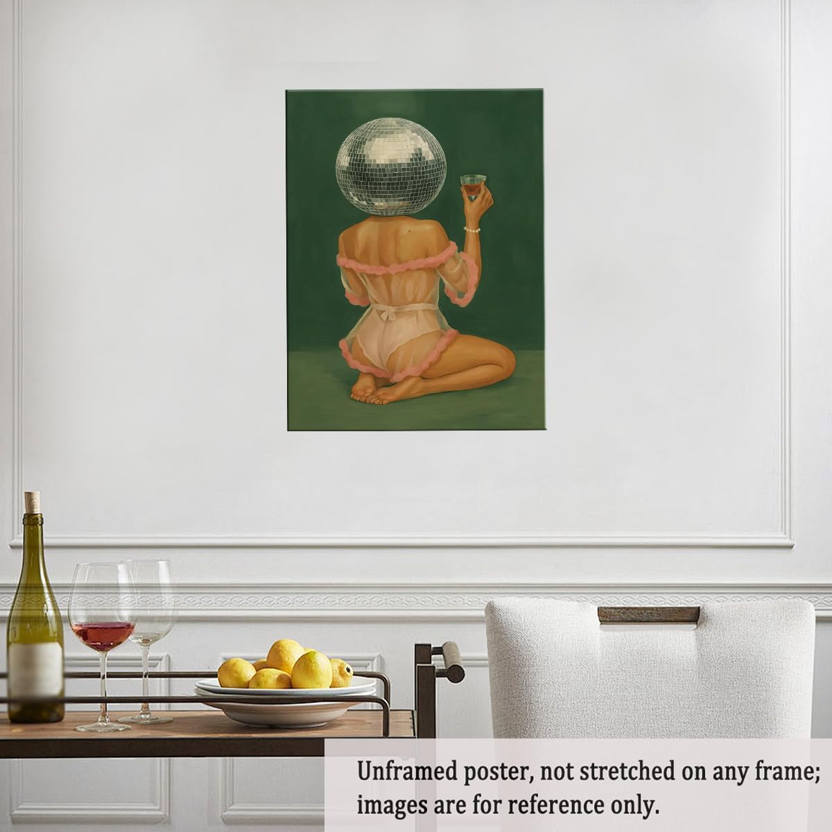 Disco Ball Wall Art – Retro Glam Bar Cart Poster, Vintage Moody Aesthetic Print for Bar Cart Decor 20x30in Unframed
