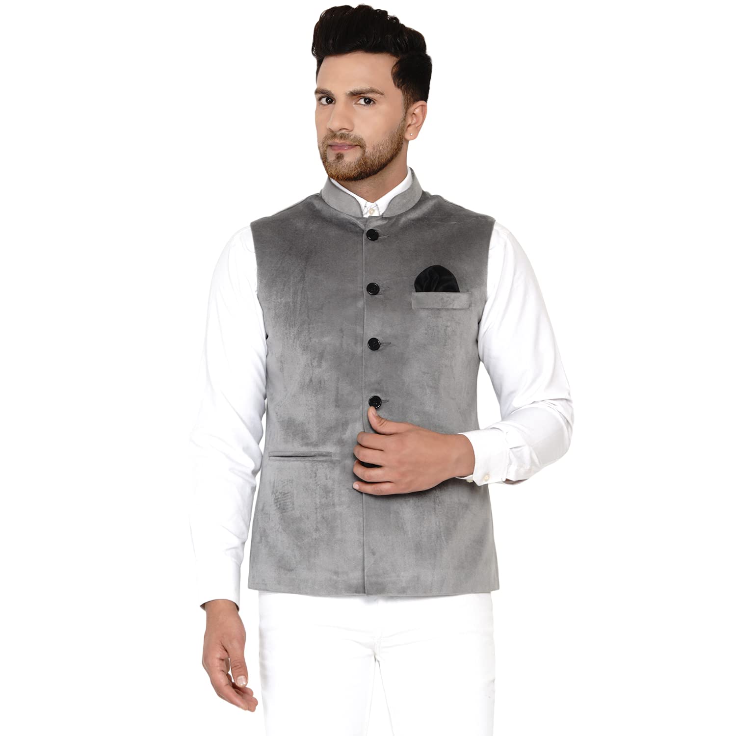 veera paridhaan Men's Velvet Solid Green Nehru Jacket NEW-picture-29