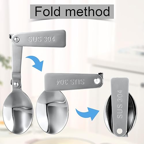Miniatura 5 de 2 cucharas plegables para THERMOS FUNTAINER - Tarro de comida de 16 onzas, cuchara de repuesto de acero inoxidable Staninless plegable de metal