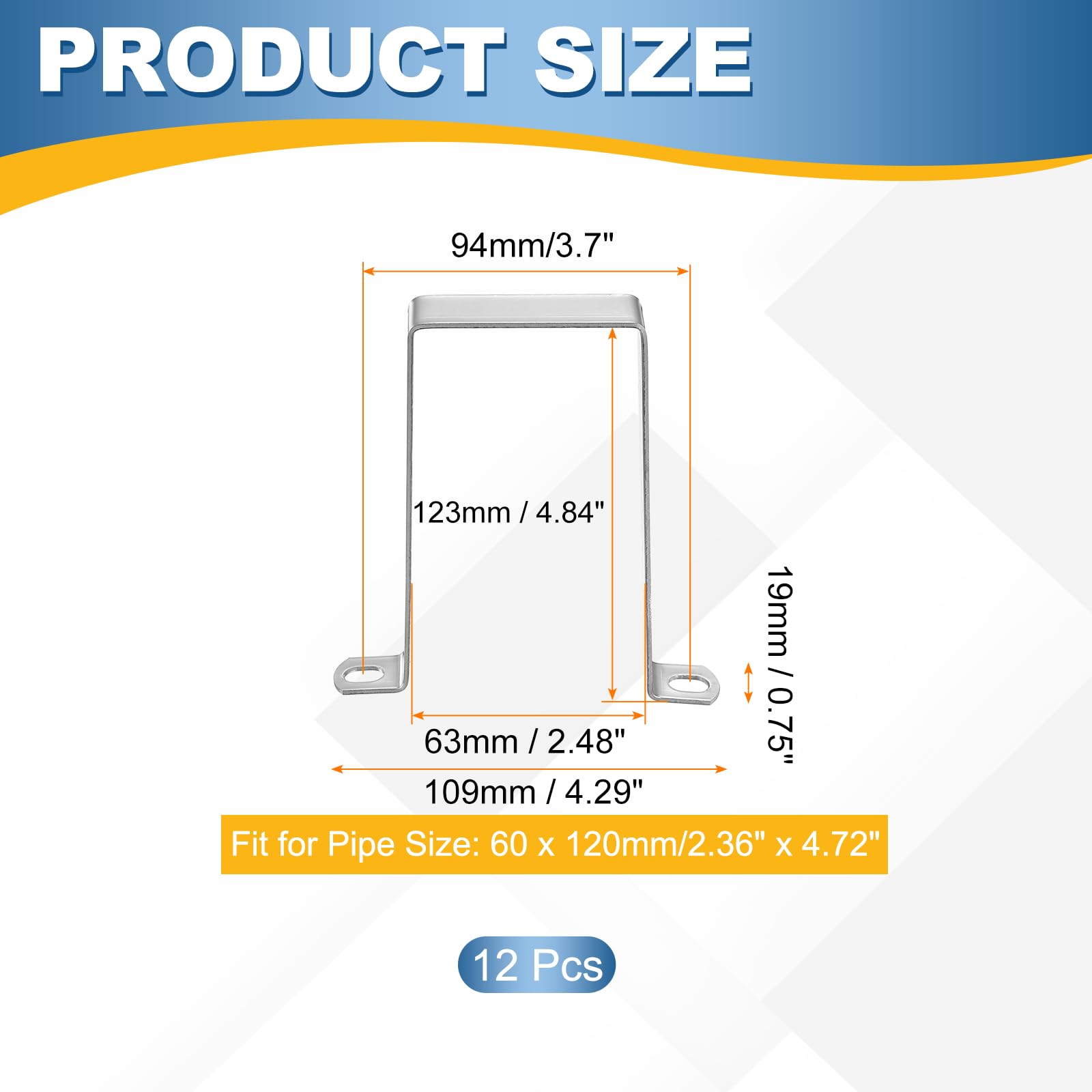 HARFINGTON 12 morsetti quadrati per tubi, 60 x 120 mm, in acciaio inox 304 | Morsetto a forma di U, staffa connettore per tubo quadrato con fibbia per tubo flessibile