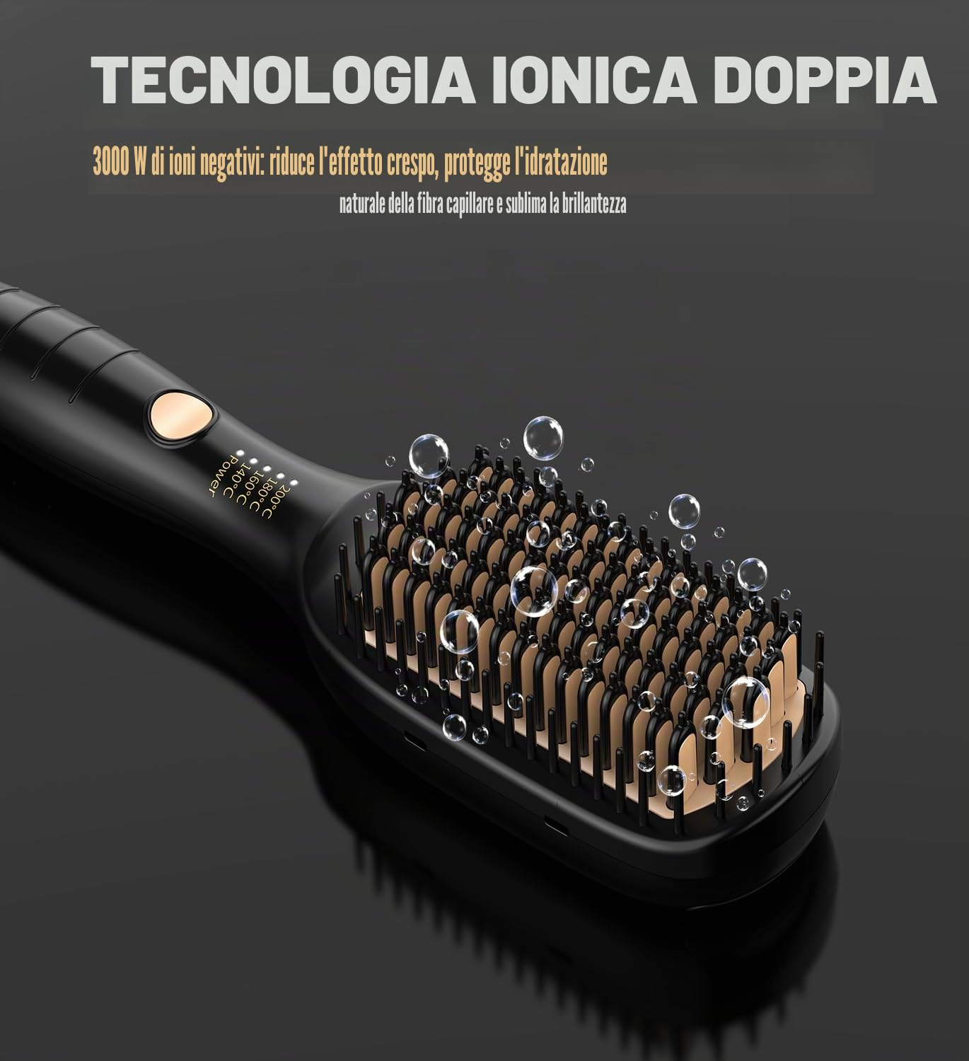 Piastra per capelli professionale spazzola lisciante per capelli, 4 impostazioni di temperatura, 140 ℃-200 ℃, 30 S riscalda, ferri da stiro negativi ioni, tutti i tipi di capelli (oro)